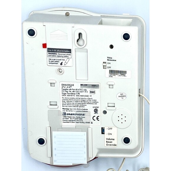 Clarity JV35W 76557.101 50dB Phone Large White Keys - Picture 3 of 5